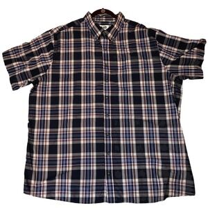 HARBOR BAY Button Up Shirt Men's 2XL Dark‎ Blue Red White Plaid Short Sleeve